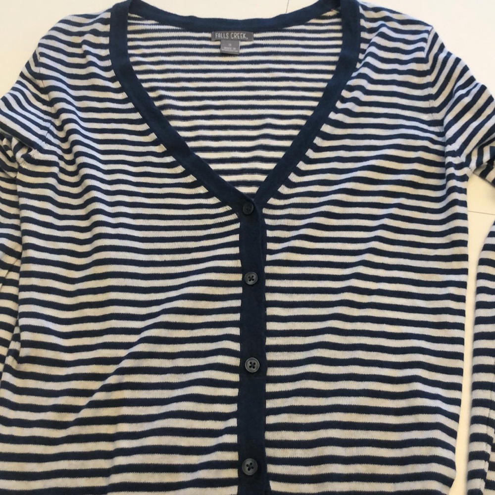 Navy and White striped Spring cardigan size small - Picture 4 of 5